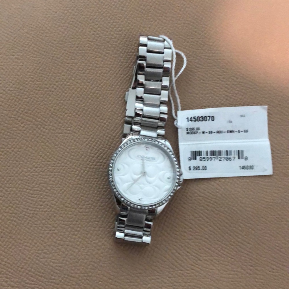 Coach silver crystal face watch